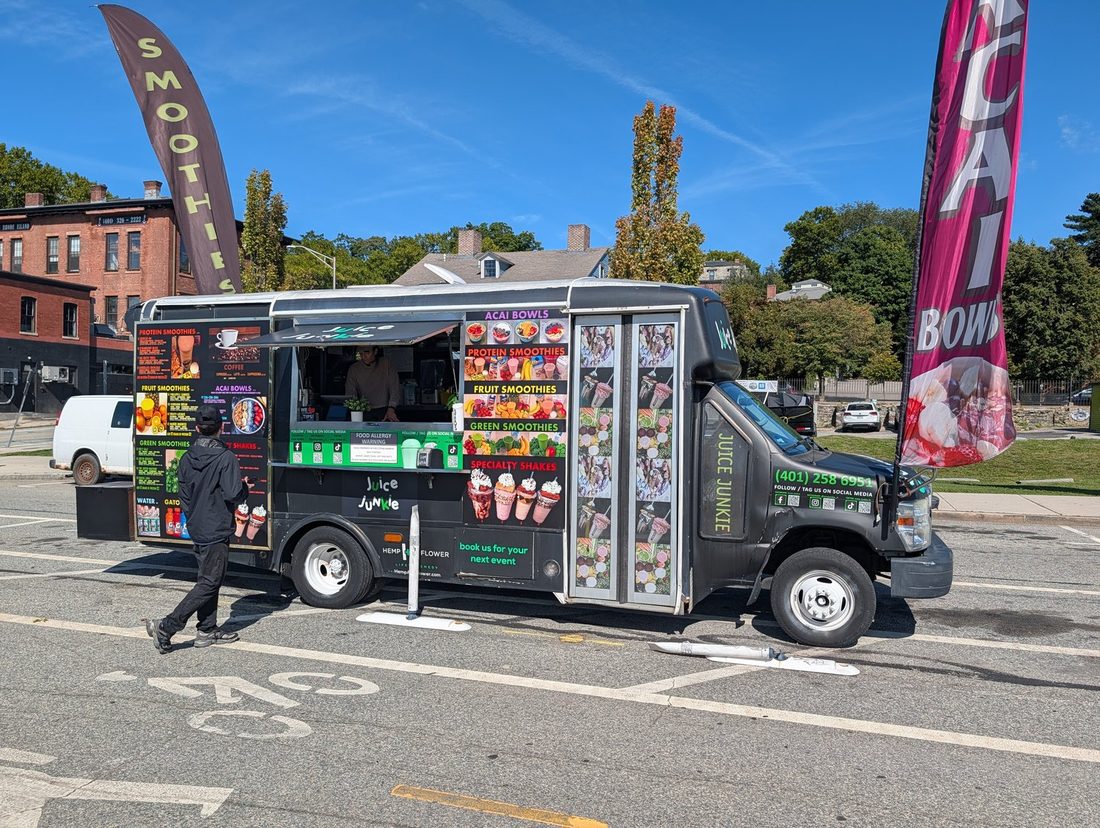 Juice Junkie truck parked near the pedestrian bridge in Providence